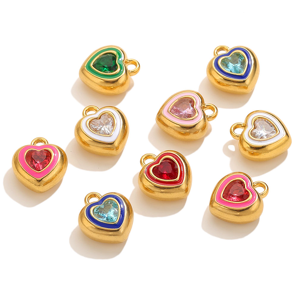 Women Accessories Bracelet - จี้รูปหัวใจเคลือบเซอร์โคเนียสแตนเลส 3 ชิ้น สำหรับทำเครื่องประดับ จี้สร้อยคอ สร้อยข้อมือ