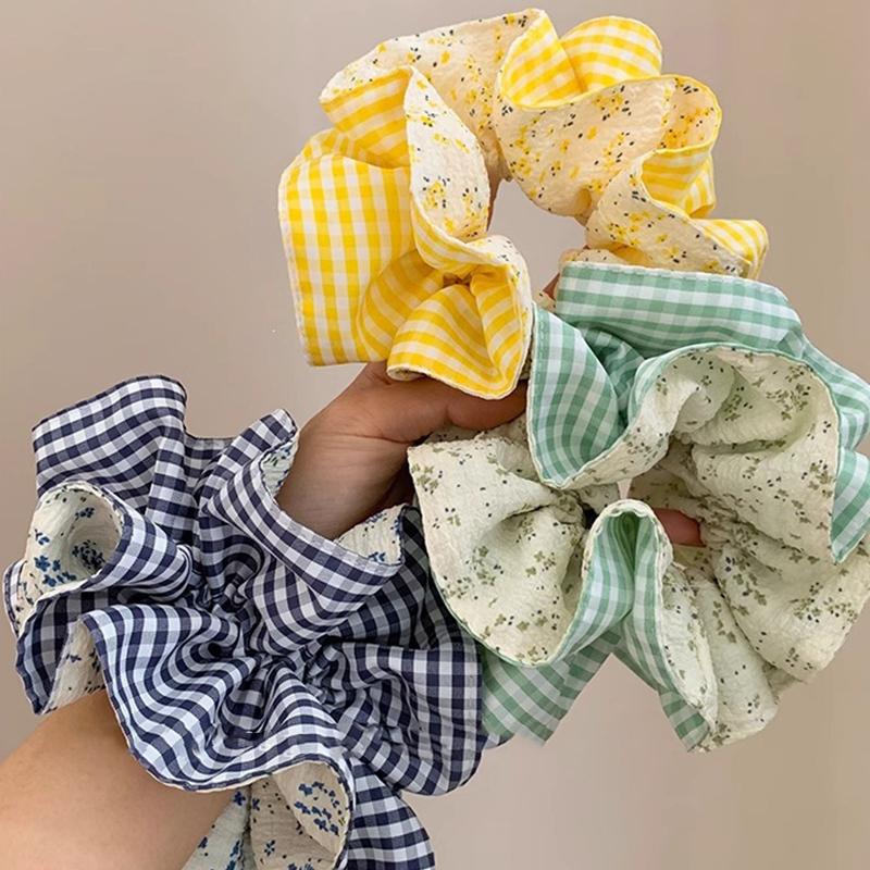 Women'S Accessories New Look - 2026 ใหม่ 1/3 ชิ้น ยางรัดผมลายตารางดอกไม้สองด้าน สำหรับผู้หญิง