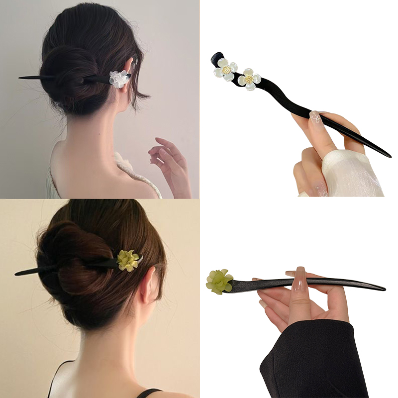 Pearl Hair Pin - วินเทจสไตล์จีนไม้ดอกไม้ผม Sticks Pearl Hairpin เครื่องประดับสําหรับผู้หญิงอารมณ์อุปกรณ์เสริมผมจัดแต่งทรงผม Gif