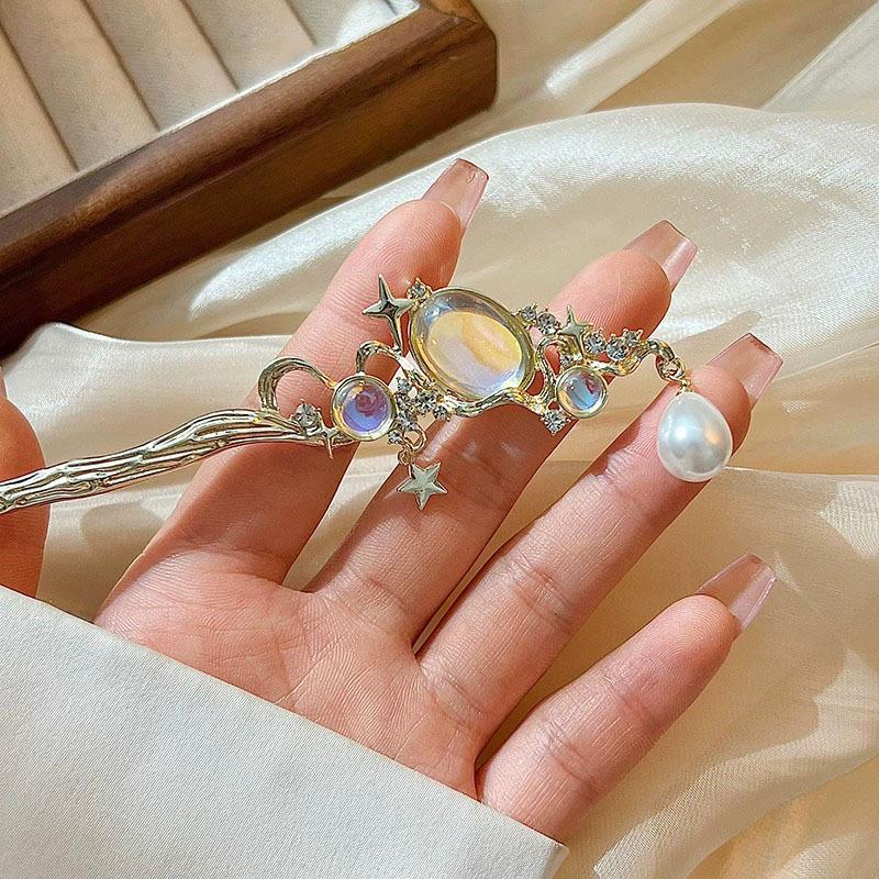 ปิ่นปักผมมูนสโตนพร้อมพู่ดาวและ - Pearl Hair Pin บทวิจารณ์และราคา