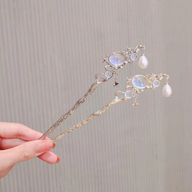ปิ่นปักผมมูนสโตนพร้อมพู่ดาวและ - Pearl Hair Pin บทวิจารณ์และราคา