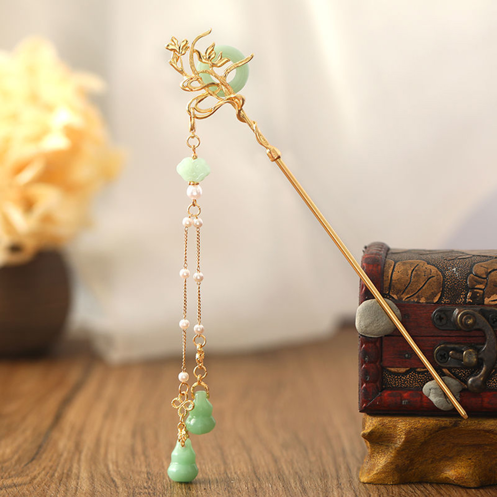 สไตล์จีนแก้วสําหรับผู้หญิงEleg - Pearl Hair Pin บทวิจารณ์และราคา